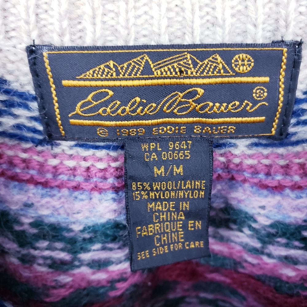 Vintage 1980s Eddie Bauer Fair Isle Nordic Wool Blend Sweater Size Medium - Picture 8 of 9